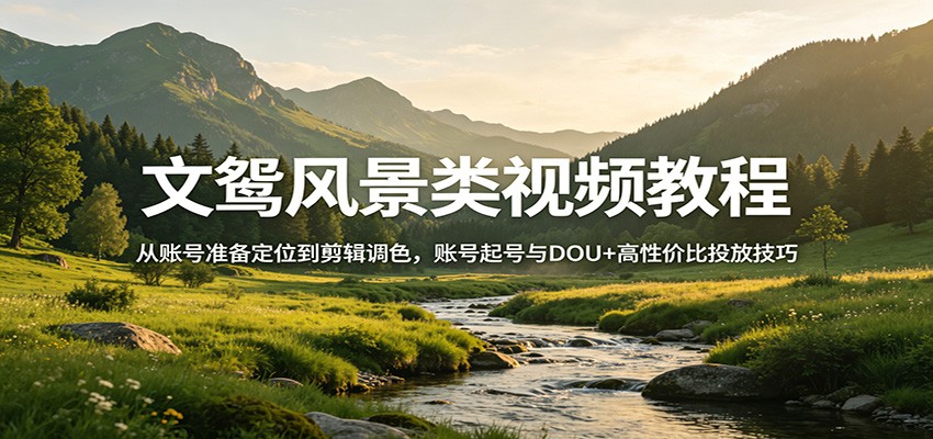 文鸳风景类视频教程：从账号准备定位到剪辑调色，账号起号与DOU+高性价比投放技巧-小创项目网