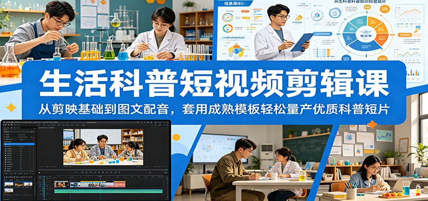 生活科普短视频剪辑课：从剪映基础到图文配音，套用成熟模板轻松量产优质科普短片-小创项目网