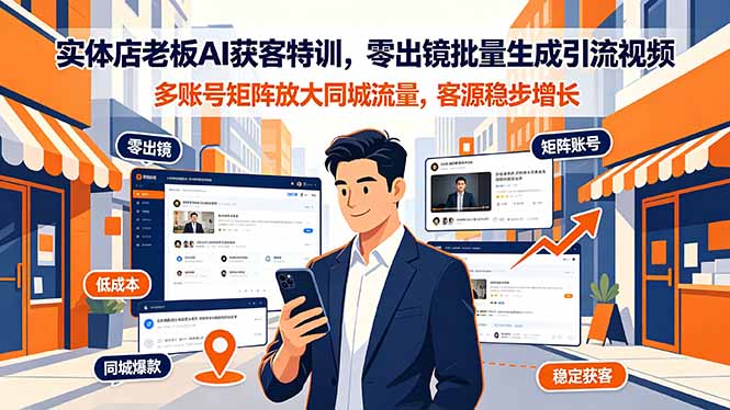 实体店老板AI获客特训，零出镜批量生成引流视频，多账号矩阵放大同城流量，客源稳步增长-小创项目网
