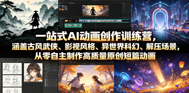 一站式AI动画创作训练营，涵盖古风武侠、影视风格、异世界科幻、解压场景，从零自主制作高质量原创短篇动画(更新)-小创项目网