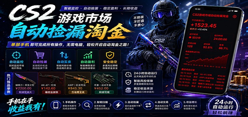 CSGO挂机捡漏项目通过利用游戏饰品交易机制，结合薄凉软件辅助捡漏，实现盈利-小创项目网