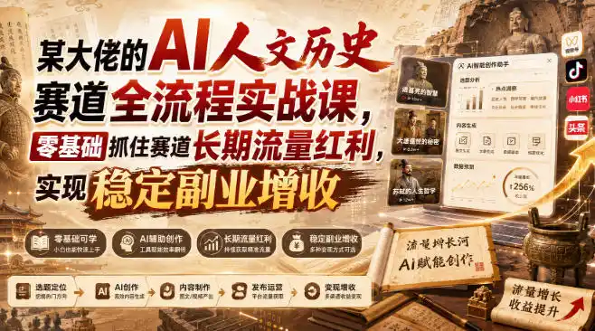 某大佬的AI人文历史赛道全流程实战课，零基础抓住赛道长期流量红利，实现稳定副业增收-小创项目网