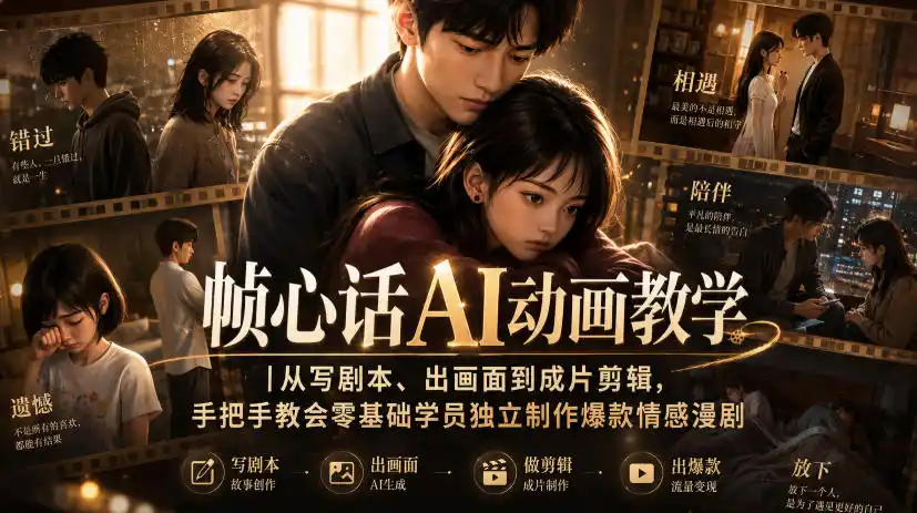 帧心话AI动画教学｜从写剧本、出画面到成片剪辑，手把手教会零基础学员独立制作爆款情感漫剧-小创项目网