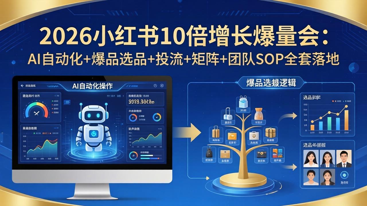 2026小红书10倍增长爆量会：AI自动化+爆品选品+投流+矩阵+团队SOP全套落地-小创项目网