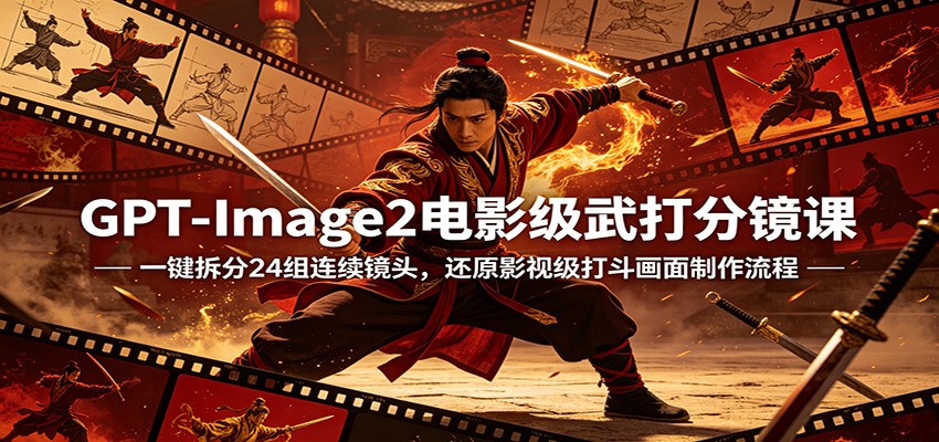 GPT-Image2电影级武打分镜课：一键拆分24组连续镜头，还原影视级打斗画面制作流程-小创项目网