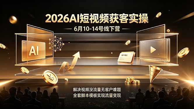 2026AI短视频获客实操6月10-14号线下营，解决视频没流量无客户难题，全套脚本模板实现流量变现-小创项目网