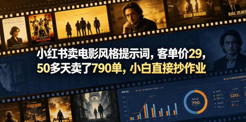 小红书卖电影风格提示词，客单价29，50多天卖了790单，小白直接抄作业！-小创项目网