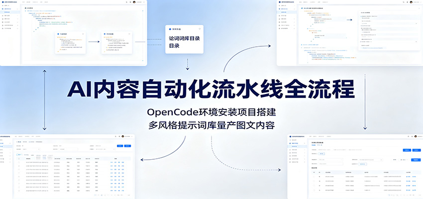 AI内容自动化流水线全流程:OpenCode环境安装项目搭建,多风格提示词库量产图文内容-小创项目网