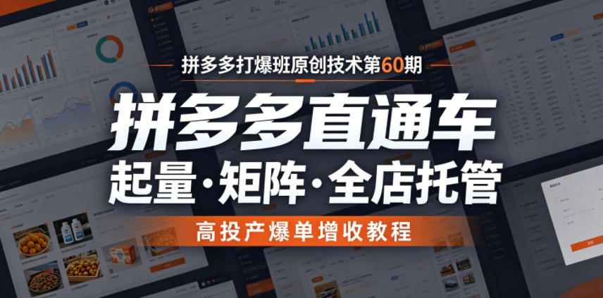 拼多多打爆班原创技术第60期，拼多多直通车，起量・矩阵・全店托管，高投产爆单增收教程-小创项目网