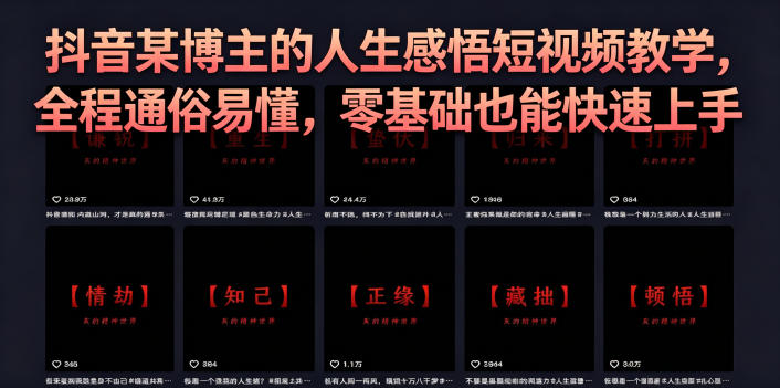 抖音某博主的灰太狼人生感悟短视频教学，全程通俗易懂，零基础也能快速上手-小创项目网
