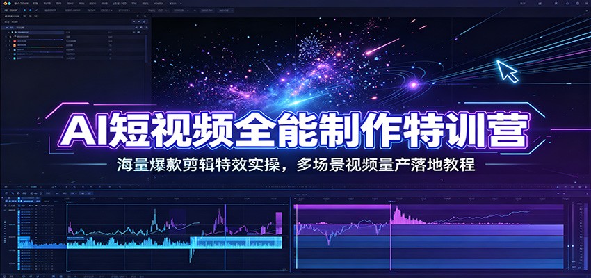 AI短视频全能制作特训营:海量爆款剪辑特效实操,多场景视频量产落地教程-小创项目网