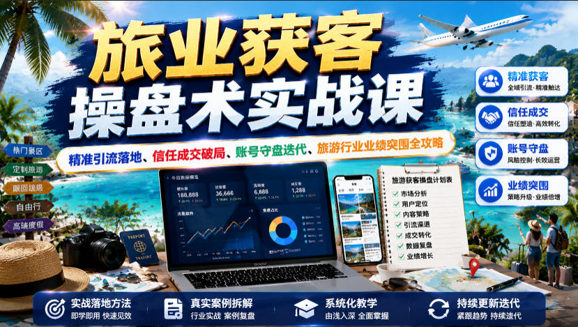 旅业获客操盘术实战课｜精准引流落地、信任成交破局、账号守盘迭代、旅游行业业绩突围全攻略-小创项目网