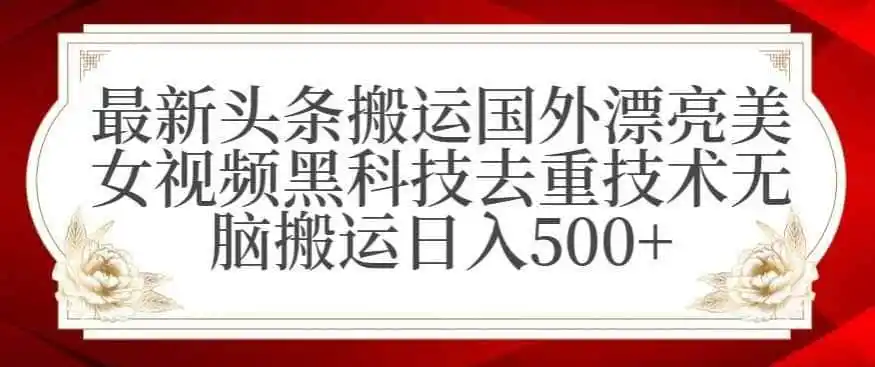 最新头条搬运国外漂亮美女视频黑科技去重技术无脑搬运日入500+【揭秘】-小创项目网