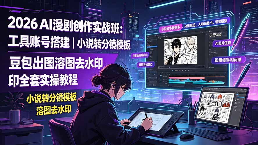 2026AI漫剧创作实战班：工具账号搭建｜小说转分镜模板｜豆包出图溶图去水印全套实操教程-小创项目网