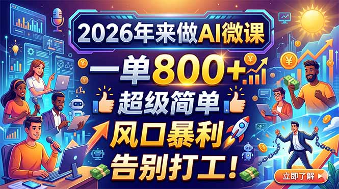 2026年来做AI微课，一单800+，超级简单，风口暴利，告别打工！-小创项目网