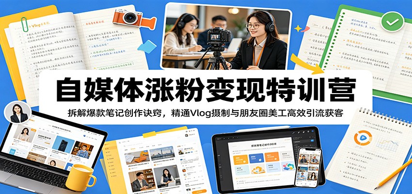 自媒体涨粉变现特训营:拆解爆款笔记创作诀窍,精通Vlog摄制与朋友圈美工高效引流获客-小创项目网
