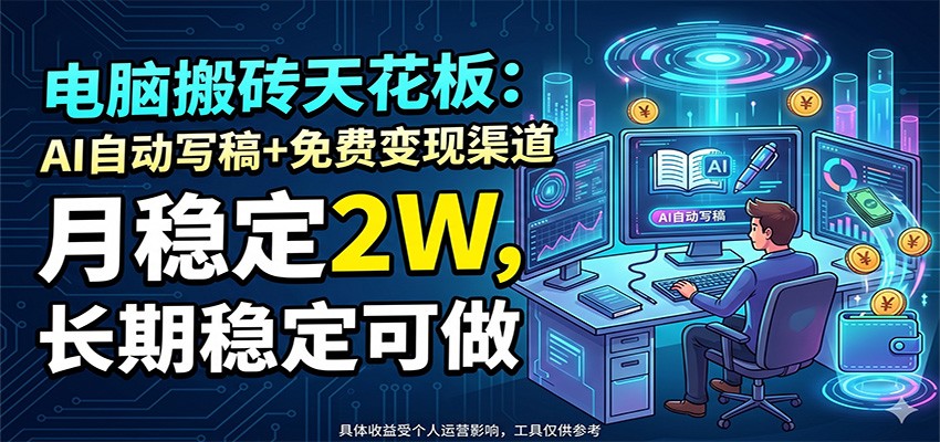 电脑搬砖天花板:AI自动写稿+免费变现渠道,月稳定2W,长期稳定可做-小创项目网