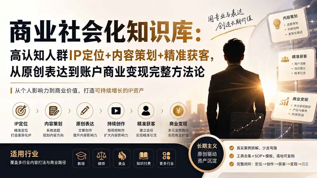 商业社会化知识库：高认知人群IP定位+内容策划+精准获客，从原创表达到账户商业变现完整方法论-小创项目网