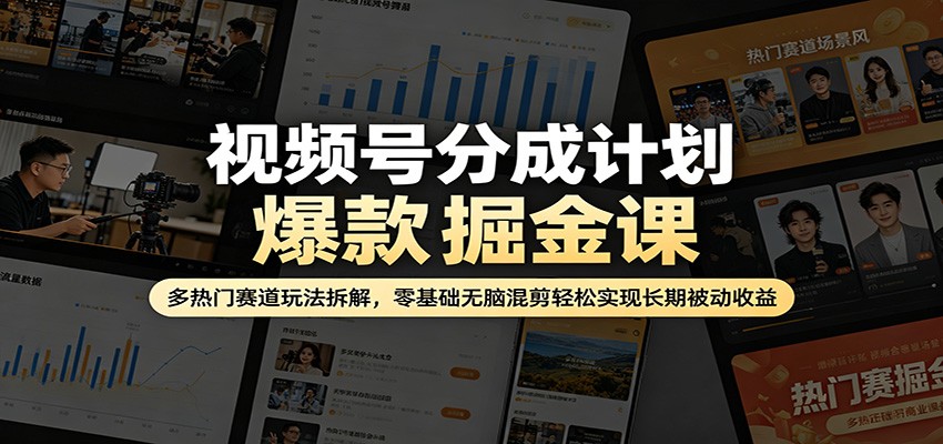 视频号分成计划爆款掘金课：多热门赛道玩法拆解，零基础无脑混剪轻松实现长期被动收益-小创项目网