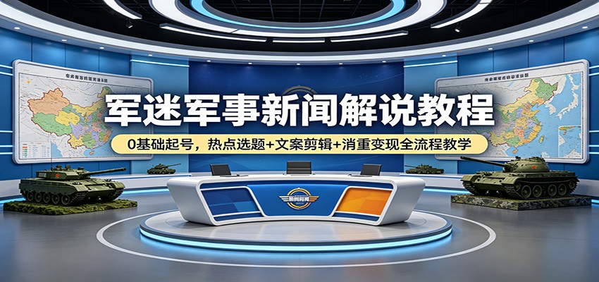 军迷军事新闻解说教程:0基础起号,热点选题+文案剪辑+消重变现全流程教学-小创项目网