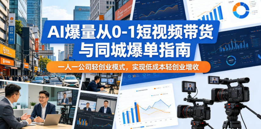 AI爆量从0-1短视频带货与同城爆单指南，一人一公司轻创业模式，实现低成本轻创业增收-小创项目网