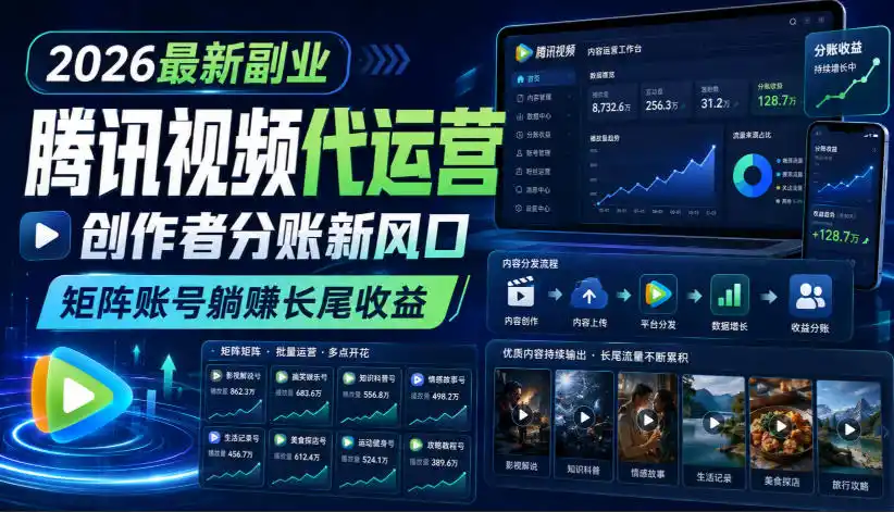 2026最新副业之腾讯视频代运营：创作者分账新风口，矩阵账号躺賺长尾收益【揭秘】-小创项目网