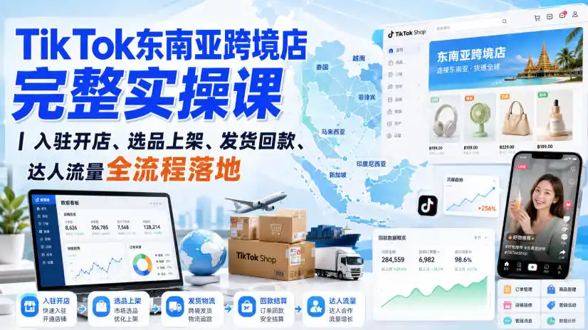 TikTok东南亚跨境店完整实操课｜入驻开店、选品上架、发货回款、达人流量全流程落地-小创项目网