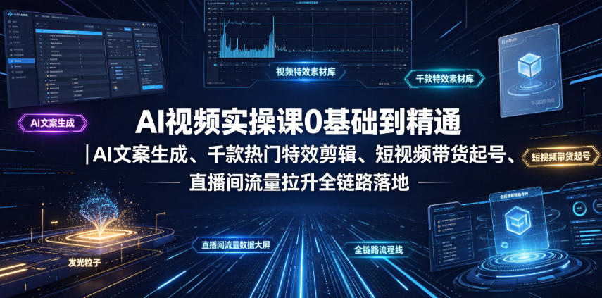 AI视频实操课0基础到精通｜AI文案生成、千款热门特效剪辑、短视频带货起号、直播间流量拉升全链路落地-小创项目网