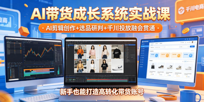 AI带货成长系统实战课，AI剪辑创作+选品研判+千川投放融会贯通，新手也能打造高转化带货账号(更新2026年)-小创项目网