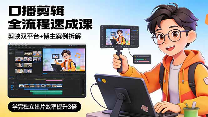 口播剪辑全流程速成课，剪映双平台+博主案例拆解，学完独立出片效率提升3倍-小创项目网