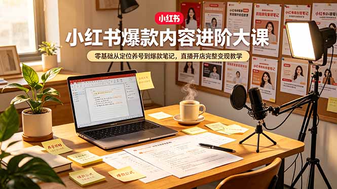 小红书爆款内容进阶大课，零基础从定位养号到爆款笔记，直播开店完整变现教学-小创项目网