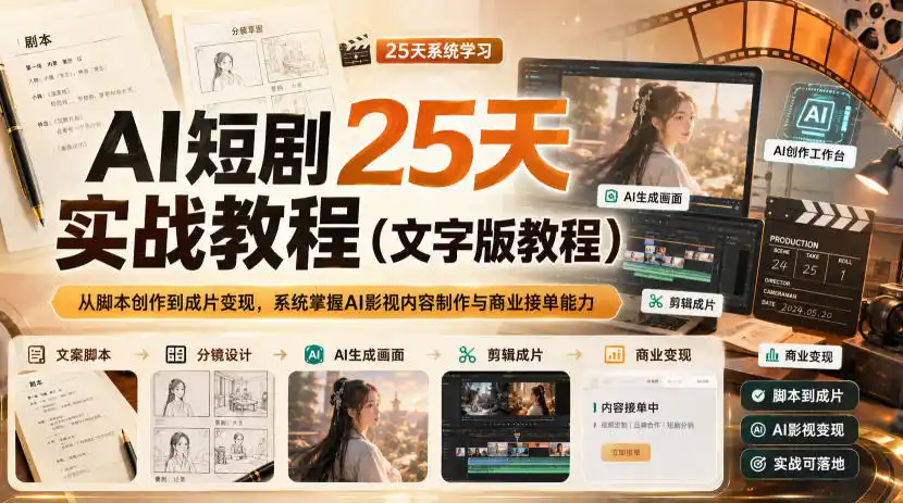 AI短剧25天实战教程(文字版教程)，从脚本创作到成片变现，系统掌握AI影视内容制作与商业接单能力-小创项目网