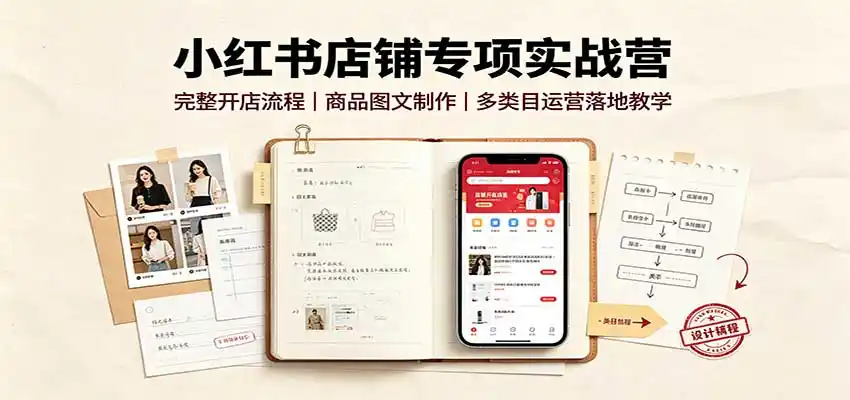 小红书店铺专项实战营：完整开店流程，商品图文制作，多类目运营落地教学-小创项目网