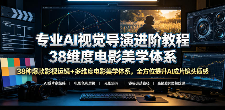 专业AI视觉导演进阶教程，38种爆款影视运镜+多维度电影美学体系，全方位提升AI成片高级感与镜头质感-小创项目网