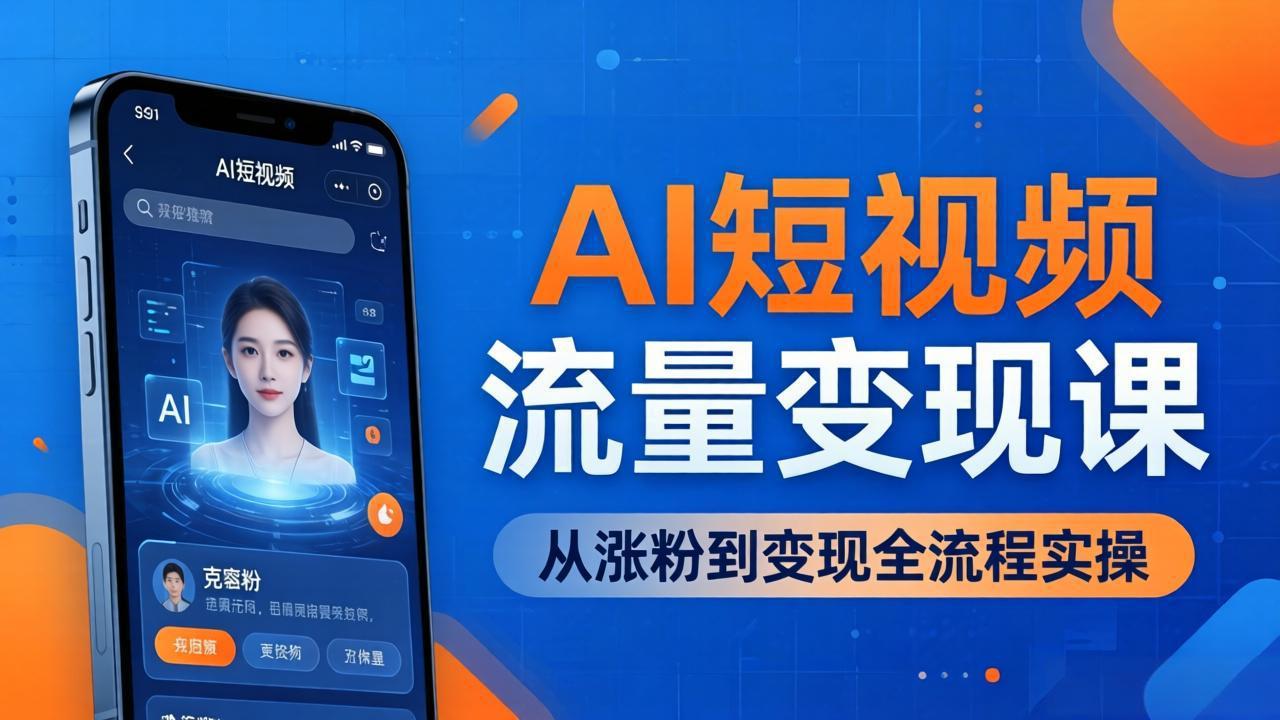 AI短视频流量变现课：一部手机玩转数字人克隆+爆款制作，从涨粉到变现全流程实操-小创项目网