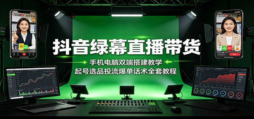 抖音绿幕直播带货:手机电脑双端搭建教学,起号选品投流爆单话术全套教程-小创项目网