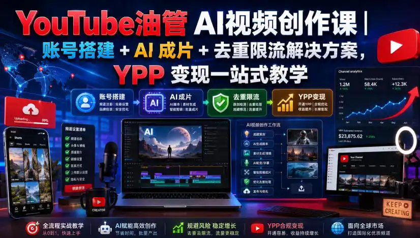 YouTube油管AI视频创作课｜账号搭建+AI成片+去重限流解决方案，YPP变现一站式教学(更新0817)-小创项目网