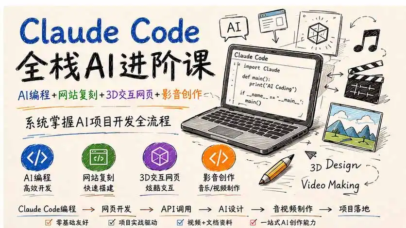 Claude Code全栈AI进阶课；AI编程+网站复刻+3D交互网页+影音创作，系统掌握AI项目开发全流程-小创项目网