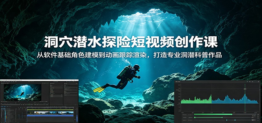 洞穴潜水探险短视频创作课：从软件基础角色建模到动画跟踪渲染，打造专业洞潜科普作品-小创项目网