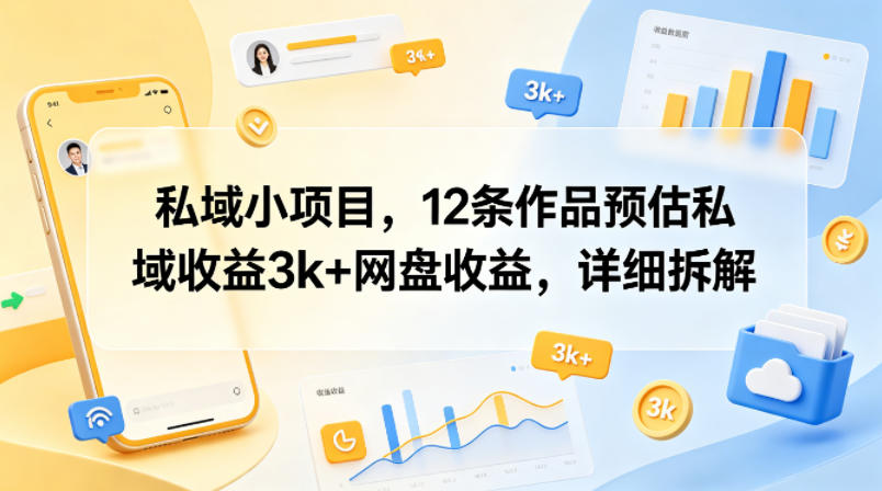私域小项目，12条作品预估私域收益3k+网盘收益，详细拆解-小创项目网