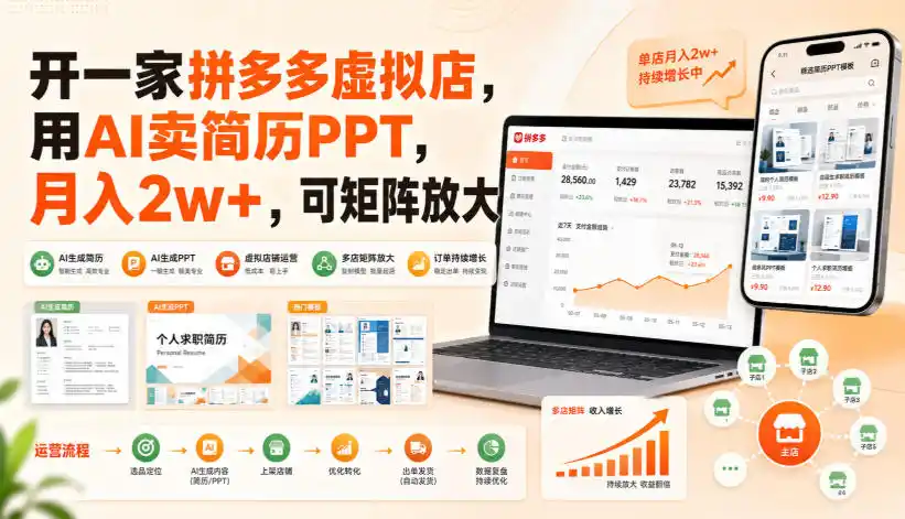 开一家拼多多虚拟店，用AI卖简历PPT，月入2w+，可矩阵放大【揭秘】-小创项目网
