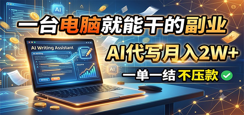 一台电脑就能干的副业,AI代写月入2W+,一单一结不压款-小创项目网