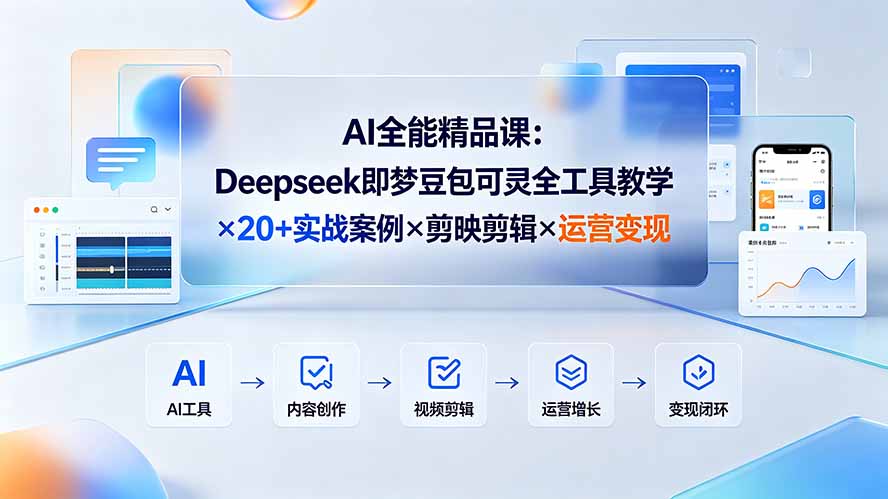 AI全能精品课：Deepseek即梦豆包可灵全工具教学×20+实战案例×剪映剪辑×运营变现-小创项目网