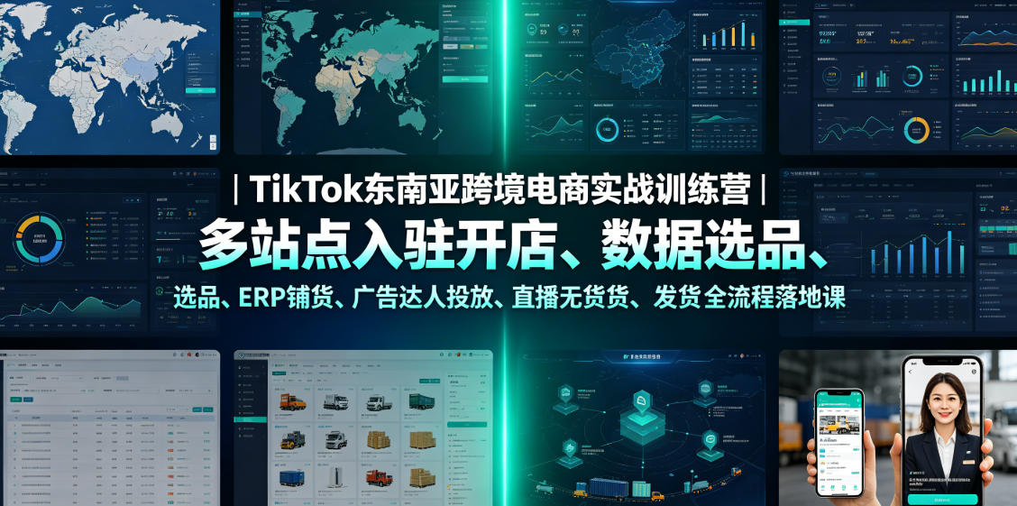 TikTok东南亚跨境电商实战训练营｜多站点入驻开店、数据选品、ERP铺货、广告达人投放、直播无货源发货全流程落地课-小创项目网