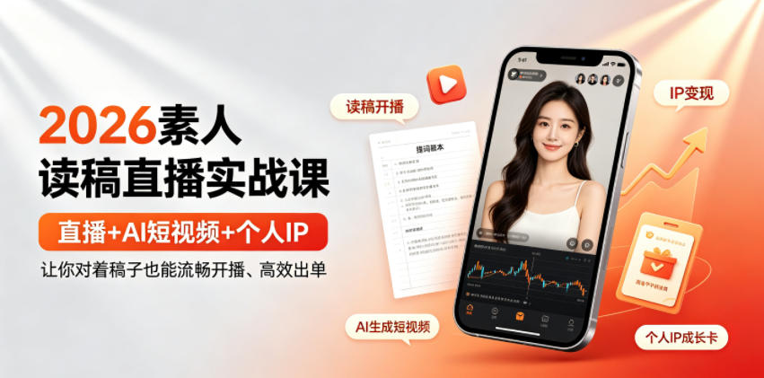 2026素人读稿直播实战课｜直播+AI短视频+个人IP，让你对着稿子也能流畅开播、高效出单-小创项目网