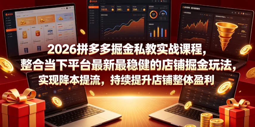 2026拼多多掘金私教实战课程，整合当下平台最新最稳健的店铺掘金玩法，实现降本提流，持续提升店铺整体盈利-小创项目网