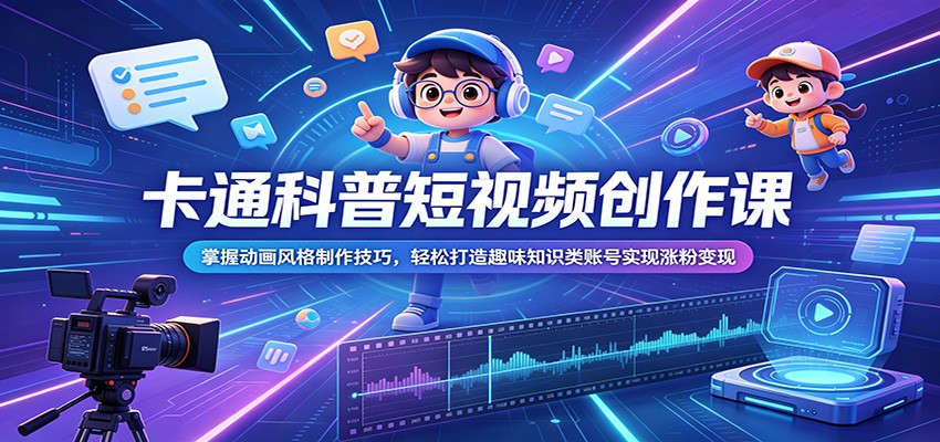 卡通科普短视频创作课:掌握动画风格制作技巧,轻松打造趣味知识类账号实现涨粉变现-小创项目网