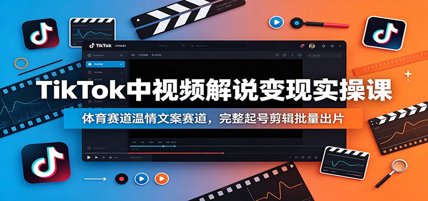 TikTok中视频解说变现实操课：体育赛道温情文案赛道，完整起号剪辑批量出片-小创项目网