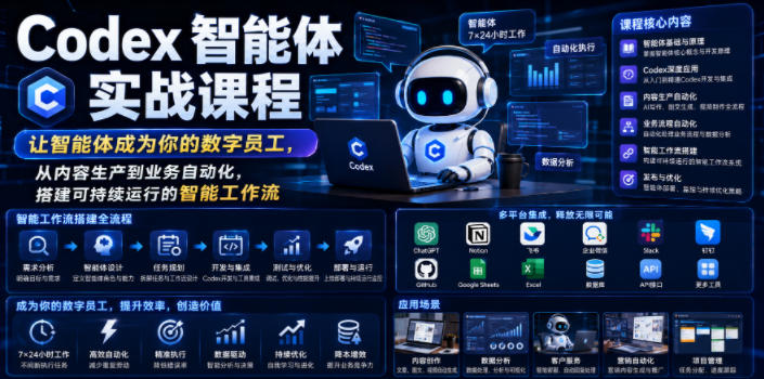 Codex智能体实战课程，让智能体成为你的数字员工，从内容生产到业务自动化，搭建可持续运行的智能工作流-小创项目网