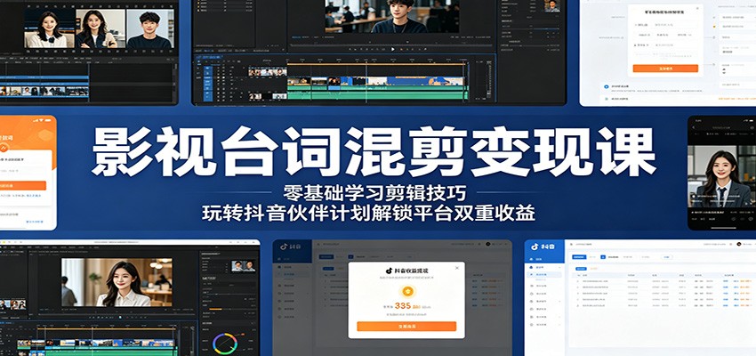 影视台词混剪变现课:零基础学习剪辑技巧,玩转抖音伙伴计划解锁平台双重收益-小创项目网